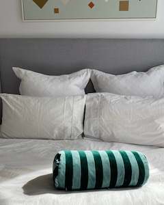 Christina Lundsteen: Christina Lundsteen Striped Bolster Cushion Blue/Emerald