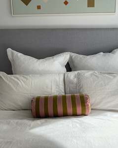 Christina Lundsteen Striped Bolster Cushion Willow/Old Rose