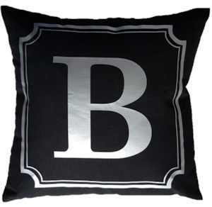 Personalised Single Letter Cushion with border - black shopJESS