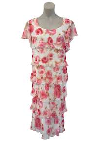Dresses: Cachet NZ made pink roses frilly tiered dress, 10