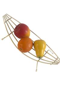 Other Items: Vintage ceramic fruit in wire bowl