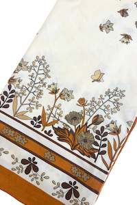 Decor: Large square brown floral butterfly tablecloth