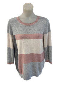 Ella J grey + pink blocks 3/4 sleeve jumper, M