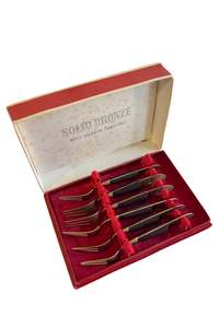 Silverware: Solid bronze 6 seafood forks