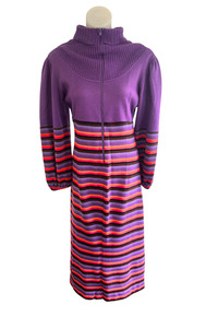 Frontpage: Funky purple + orange striped wool maxi dress, L