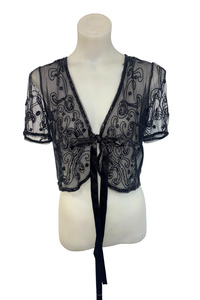 Gorgeous mesh beaded cropped tie top, M