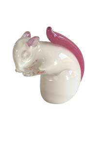 Selkirk Glass pink + white squirrel figurine