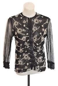 Verge L/S black mesh lace full zip top, M