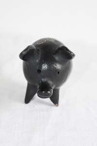 Kitchenware: Black clay Quinchamali Chilean folk art piggy
