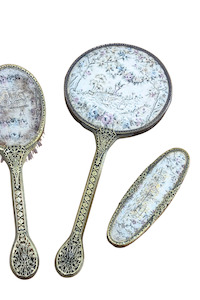 Other Items: Antique brass UK made mirror + brush set