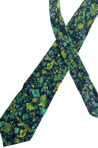 Green blue funky flowers tie