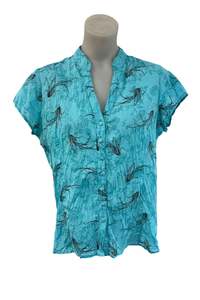 Ella J black label blue button up blouse, 14