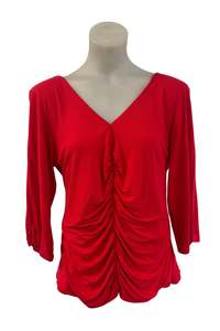 Petrena NZ made red ruched blouse, 16