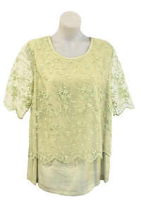 Cashews NZ made sage green mesh floral top, 12