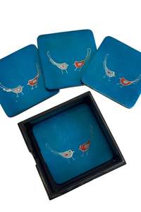Painted Wooden Coasters Bird Motif