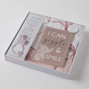 Gifts For Baby: Pink Elephant Milestone Muslin Set