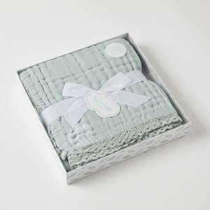 Gift Boxed Misty Double Muslin Blanket with Lace Trim