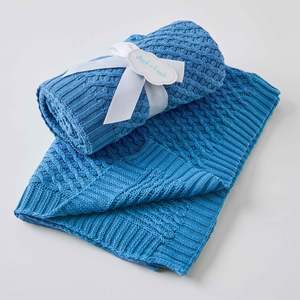 Gifts For Baby: Blue Basket Weave Knit Baby Blanket