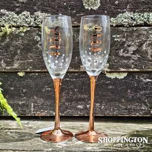 Rose Gold Champagne Flutes - Mr & Mrs