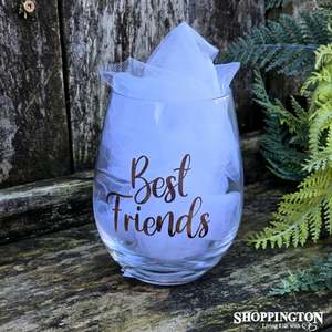 Wedding Gifts: Rose Gold Stemless Wine Glass - Best Friends