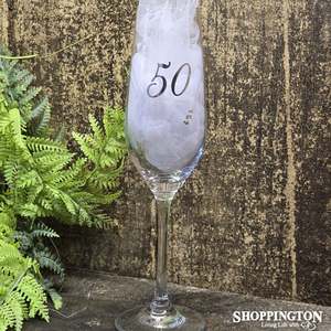 Etched Heart Wine Glass - 50th