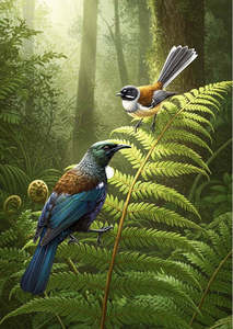 Gift Cards: Doug Healey Greetings Card - Tui & Fantail