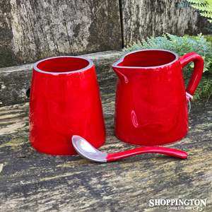 Serving Utensils: Aluminium Milk Pot and Sugar Pot / Red