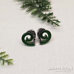 Fashion Jewellery: Earrings - Jade Koru Heart Stud