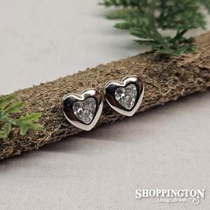 Fashion Jewellery: Earrings Rhodium Zircon Heart Studs silver