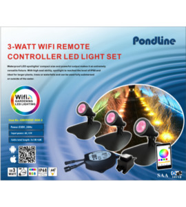 Water Feature Lighting: ZWF Pondline - LED Light - Set of 3 (3watt) RGB Remote Controller (WiFi)