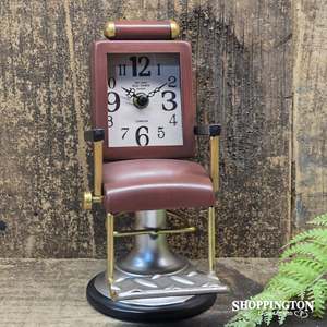 Clock Metal Old Fashioned Barbers Chair - Brown