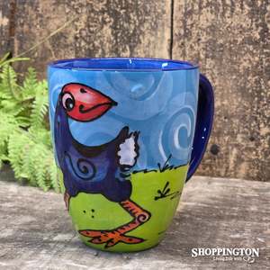 Ceramics: NZ Made Hand Painted - Blue Pukeko Head Turned  Mug