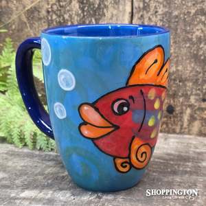 Ceramics: NZ Made Hand Painted -Red Fish Blokes Mug