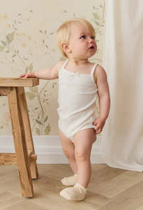 Childrens Clothing: Jamie Kay - Organic Cotton Modal Singlet Bodysuit - Parchment