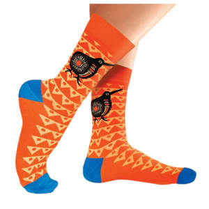 Foot Coverings: Kiwiana Theme Socks - Retro Orange Kiwi