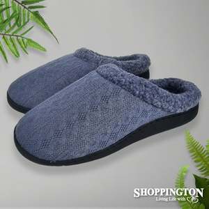 Foot Coverings: Memory Foam Slippers Grey/Blue