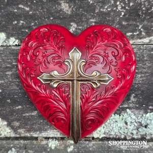 Wall Art: Collectable Heart - Red with Gold Cross