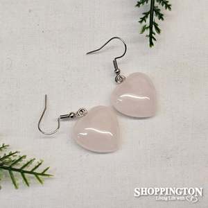 Gemstone Jewellery: Earrings - Heart Shaped Rose Quartz 20mm