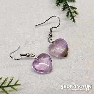 Gemstone Jewellery: Earrings - Heart Shaped Amethyst 20mm