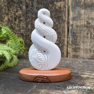 Bone Carved Twist on Wooden Stand