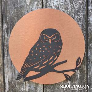 NZ Made Brushed Copper Circle - Ruru Wall Art