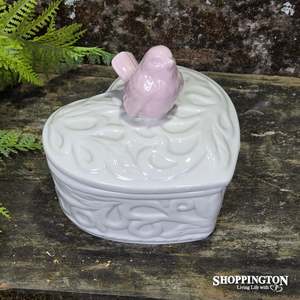Jewellery Boxes Findings: White Heart & Pink Bird Trinket Box