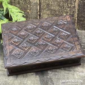 Jewellery Box - Carved Wooden Jewellery Box - 20cm x 16cm