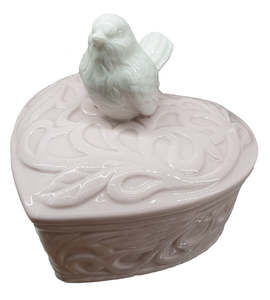 Pink Heart & Bird Trinket Box