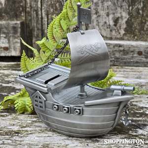 Pirate Ship Pewter Money Box