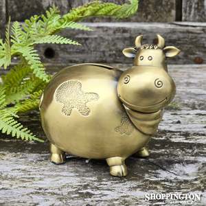 Premium Pewter Gold Cow Money Box