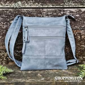 Crossbody Handbag Double Zip Detail Blue