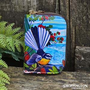 Leather NZ Print Card Wallet ND - Fantail - Irene Velman
