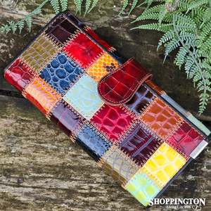 Genuine Leather Patchwork Wallet 20cm x 10cm