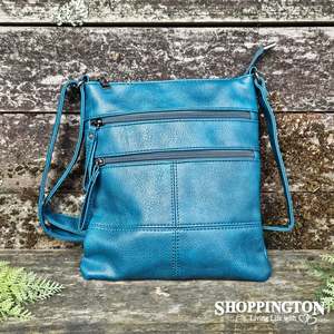 Crossbody Handbag Double Zip Detail Turquoise